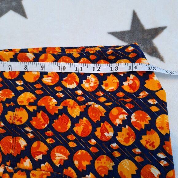 Blue With Orange Flowers LulaRoe Leggings Tall & Curvy Yoga Workout Spring - Picture 6 of 7